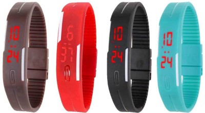 NS18 Silicone Led Magnet Band Watch Combo of 4 Brown, Red, Black And Sky Blue Digital Watch  - For Couple   Watches  (NS18)