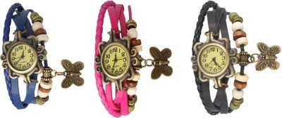 NS18 Vintage Butterfly Rakhi Watch Combo of 3 Blue, Pink And Black Analog Watch  - For Women   Watches  (NS18)