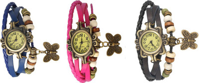 

Kissu Vintage Rakhi Watch Combo of 3 Blue, Pink And Black Watch - For Women