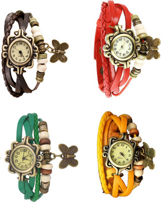 

Kissu Vintage Rakhi Combo of 4 Brown, Green, Red And Yellow Watch - For Women