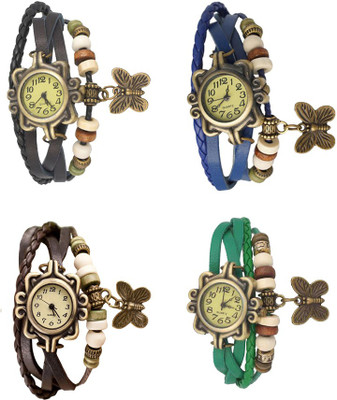 NS18 Vintage Butterfly Rakhi Combo of 4 Black, Brown, Blue And Green Watch  - For Women   Watches  (NS18)