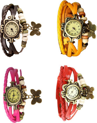 

Kissu Vintage Rakhi Combo of 4 Brown, Pink, Yellow And Red Watch - For Women