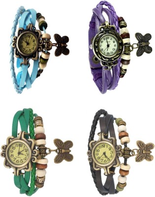 NS18 Vintage Butterfly Rakhi Combo of 4 Sky Blue, Green, Purple And Black Analog Watch  - For Women   Watches  (NS18)