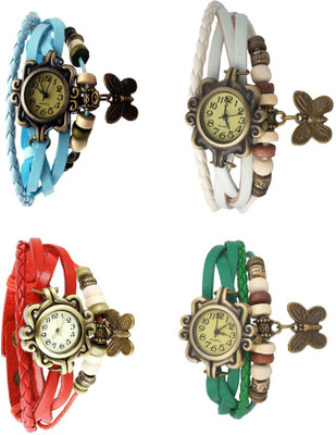 

Kissu Vintage Rakhi Combo of 4 Sky Blue, Red, White And Green Watch - For Women