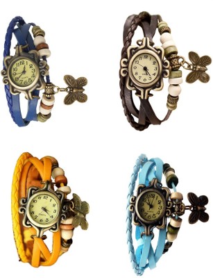 NS18 Vintage Butterfly Rakhi Combo of 4 Blue, Yellow, Brown And Sky Blue Analog Watch  - For Women   Watches  (NS18)