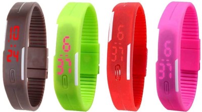 NS18 Silicone Led Magnet Band Watch Combo of 4 Brown, Green, Red And Pink Digital Watch  - For Couple   Watches  (NS18)