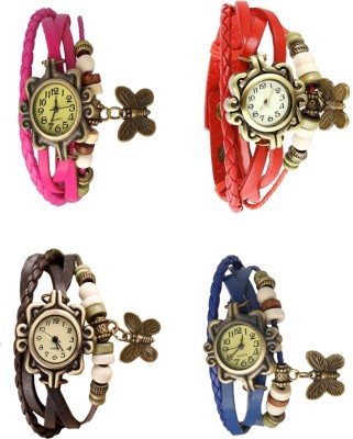 NS18 Vintage Butterfly Rakhi Combo of 4 Pink, Brown, Red And Blue Analog Watch  - For Women   Watches  (NS18)