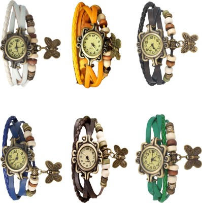NS18 Vintage Butterfly Rakhi Combo of 6 White, Yellow, Black, Blue, Brown And Green Analog Watch  - For Women   Watches  (NS18)