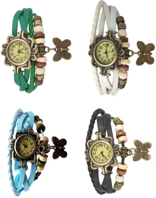 

Kissu Vintage Rakhi Combo of 4 Green, Sky Blue, White And Black Watch - For Women