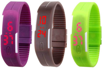 

Kissu Led Band Watch Combo of 3 Purple, Brown And Green Watch - For Couple