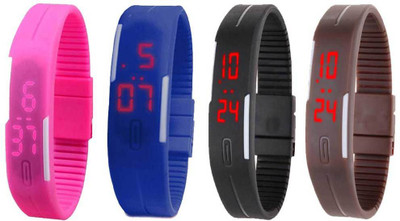 

NS18 Silicone Led Magnet Band Combo of 4 Pink, Blue, Black And Brown Watch - For Boys & Girls