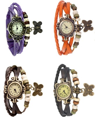 NS18 Vintage Butterfly Rakhi Combo of 4 Purple, Brown, Orange And Black Analog Watch  - For Women   Watches  (NS18)