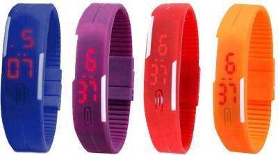NS18 Silicone Led Magnet Band Combo of 4 Blue, Purple, Red And Orange Digital Watch  - For Boys & Girls   Watches  (NS18)