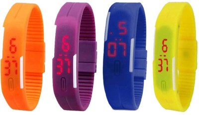 NS18 Silicone Led Magnet Band Combo of 4 Orange, Purple, Blue And Yellow Digital Watch  - For Boys & Girls   Watches  (NS18)