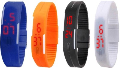 NS18 Silicone Led Magnet Band Combo of 4 Blue, Orange, Black And White Digital Watch  - For Boys & Girls   Watches  (NS18)