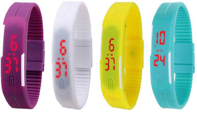

NS18 Silicone Led Magnet Band Watch Combo of 4 Purple, White, Yellow And Sky Blue Watch - For Couple