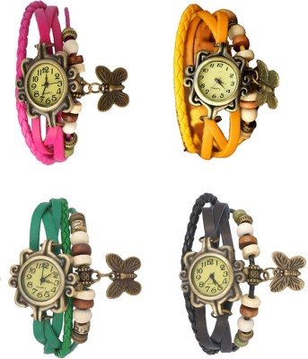 NS18 Vintage Butterfly Rakhi Combo of 4 Pink, Green, Yellow And Black Analog Watch  - For Women   Watches  (NS18)