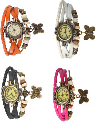 View NS18 Vintage Butterfly Rakhi Combo of 4 Orange, Black, White And Pink Analog Watch  - For Women Wrist Watches Price Online(NS18)