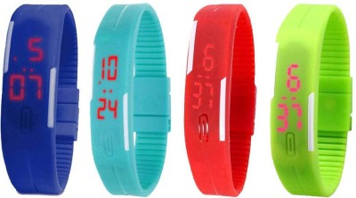 NS18 Silicone Led Magnet Band Combo of 4 Blue, Sky Blue, Red And Green Digital Watch  - For Boys & Girls   Watches  (NS18)