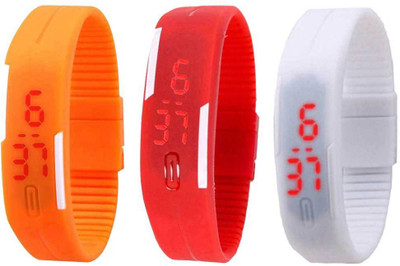 

Kissu Led Magnet Band Combo of 3 Orange, Red And White Watch - For Men & Women