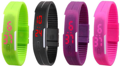 

Kissu Led Magnet Band Combo of 4 Green, Black, Purple And Pink Watch - For Men & Women