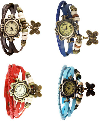 

Kissu Vintage Rakhi Combo of 4 Brown, Red, Blue And Sky Blue Watch - For Women