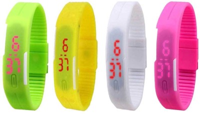NS18 Silicone Led Magnet Band Watch Combo of 4 Green, Yellow, White And Pink Digital Watch  - For Couple   Watches  (NS18)
