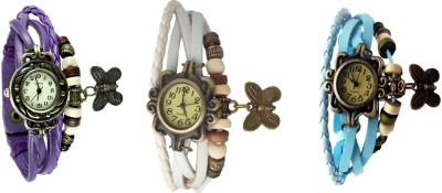 NS18 Vintage Butterfly Rakhi Watch Combo of 3 Purple, White And Sky Blue Analog Watch  - For Women   Watches  (NS18)