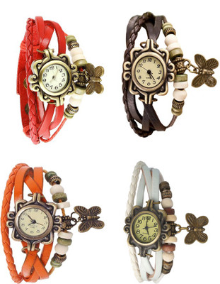 

Kissu Vintage Rakhi Combo of 4 Red, Orange, Brown And White Watch - For Women