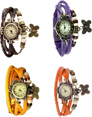 NS18 Vintage Butterfly Rakhi Combo of 4 Brown, Yellow, Purple And Orange Analog Watch  - For Women   Watches  (NS18)