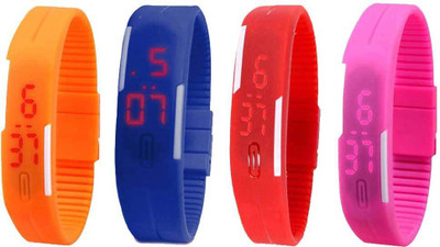 Kissu Led Magnet Band Combo of 4 Orange, Blue, Red And Pink Watch - For Men & Women