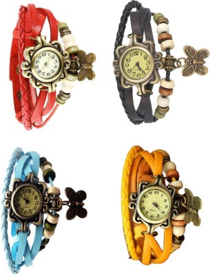 NS18 Vintage Butterfly Rakhi Combo of 4 Red, Sky Blue, Black And Yellow Analog Watch  - For Women   Watches  (NS18)