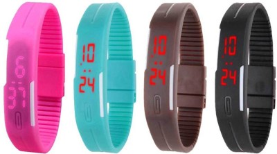 NS18 Silicone Led Magnet Band Combo of 4 Pink, Sky Blue, Brown And Black Digital Watch  - For Boys & Girls   Watches  (NS18)