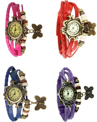 NS18 Vintage Butterfly Rakhi Combo of 4 Pink, Blue, Red And Purple Analog Watch  - For Women   Watches  (NS18)