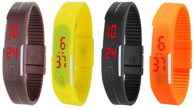 View NS18 Silicone Led Magnet Band Combo of 4 Brown, Yellow, Black And Orange Digital Watch  - For Boys & Girls Wrist Watches Price Online(NS18)