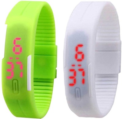 RSN Silicone Led Magnet Band Combo of 2 Green And White Digital Watch  - For Men & Women   Watches  (RSN)