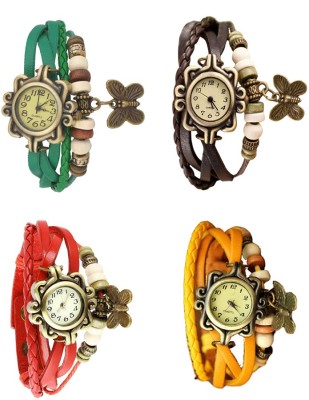 NS18 Vintage Butterfly Rakhi Combo of 4 Green, Red, Brown And Yellow Analog Watch  - For Women   Watches  (NS18)