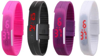 NS18 Silicone Led Magnet Band Combo of 4 Pink, Black, Purple And White Digital Watch  - For Boys & Girls   Watches  (NS18)