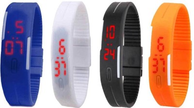 NS18 Silicone Led Magnet Band Combo of 4 Blue, White, Black And Orange Digital Watch  - For Boys & Girls   Watches  (NS18)