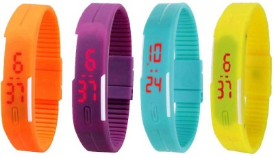 NS18 Silicone Led Magnet Band Combo of 4 Orange, Purple, Sky Blue And Yellow Digital Watch  - For Boys & Girls   Watches  (NS18)