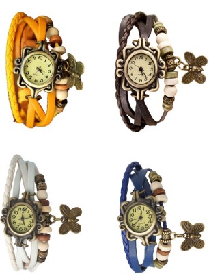 NS18 Vintage Butterfly Rakhi Combo of 4 Yellow, White, Brown And Blue Analog Watch  - For Women   Watches  (NS18)