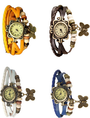 

Kissu Vintage Rakhi Combo of 4 Yellow, White, Brown And Blue Watch - For Women