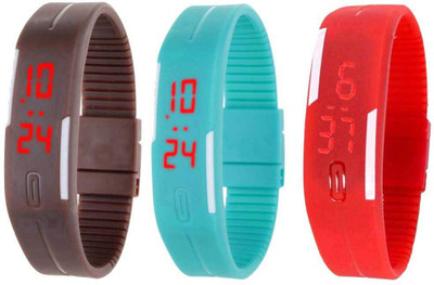 

Kissu Led Band Watch Combo of 3 Brown, Sky Blue And Red Watch - For Couple