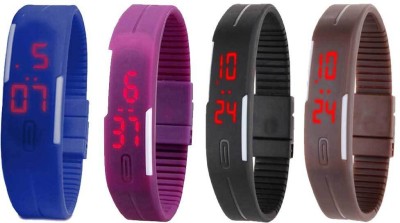 NS18 Silicone Led Magnet Band Combo of 4 Blue, Purple, Black And Brown Digital Watch  - For Boys & Girls   Watches  (NS18)