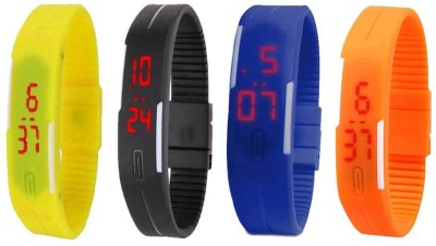 NS18 Silicone Led Magnet Band Combo of 4 Yellow, Black, Blue And Orange Digital Watch  - For Boys & Girls   Watches  (NS18)