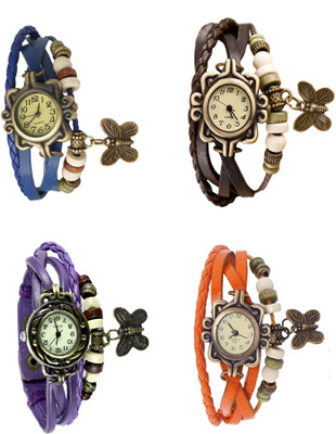 

NS18 Vintage Butterfly Rakhi Combo of 4 Blue, Purple, Brown And Orange Watch - For Women