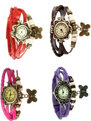 NS18 Vintage Butterfly Rakhi Combo of 4 Red, Pink, Brown And Purple Analog Watch  - For Women   Watches  (NS18)