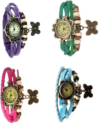 NS18 Vintage Butterfly Rakhi Combo of 4 Purple, Pink, Green And Sky Blue Analog Watch  - For Women   Watches  (NS18)