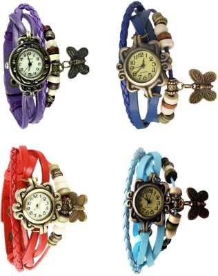 NS18 Vintage Butterfly Rakhi Combo of 4 Purple, Red, Blue And Sky Blue Analog Watch  - For Women   Watches  (NS18)