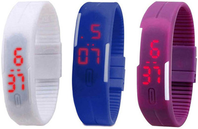 

NS18 Silicone Led Magnet Band Combo of 3 White, Blue And Purple Watch - For Boys & Girls